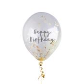 Gold 'Happy Birthday' Confetti 12" Latex Balloons - Pack of 5 image