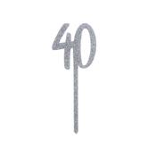 Silver Number '40' Glitter Acrylic Cake Topper