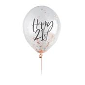 Rose Gold 'Happy 21st' Confetti 12" Latex Balloons - Pack of 5 image