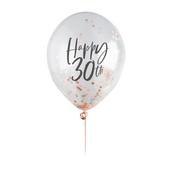 Rose Gold 'Happy 30th' Confetti 12" Latex Balloons - Pack of 5 image