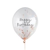 Rose Gold 'Happy Birthday' Confetti 12" Latex Balloons - Pack of 5 image