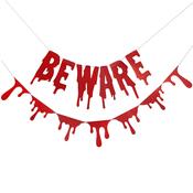 Red 'Beware' Glitter Card Banner 2m