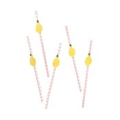 Lemon &amp; Gingham Paper Straws - Pack of 20 image