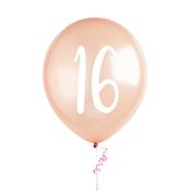 Rose Gold Number '16' Latex 12'' Balloons - Pack of 5 image