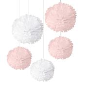 Pink &amp; White Pom Poms - Pack of 5 image