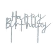 Silver 'Happy Birthday' Glitter Acrylic Cake Topper