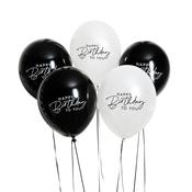 Monochrome 'Happy Birthday' 12" Latex Balloons - Pack of 5 image