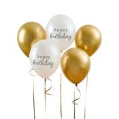 Gold &amp; Pearl 'Happy Birthday' 12" Latex Balloons - Pack of 5 image