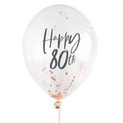 Rose Gold 'Happy 80th' Confetti 12" Latex Balloons - Pack of 5 image