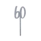 Silver Number '60' Glitter Acrylic Cake Topper