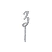 Silver Number '3' Glitter Acrylic Cake Topper