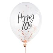 Rose Gold 'Happy 70th' Confetti 12" Latex Balloons - Pack of 5 image