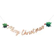 Gold 'Merry Christmas' Holly Card Banner 2m
