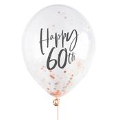 Rose Gold 'Happy 60th' Confetti 12" Latex Balloons - Pack of 5 image