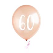 Rose Gold Number '60' Latex 12" Balloons - Pack of 5 image