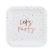 Rose Gold 'Let's Party' Paper Plates - Pack of 8
