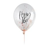 Rose Gold 'Happy 16th' Confetti 12" Latex Balloons - Pack of 5 image