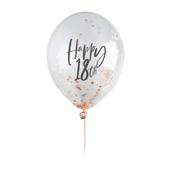 Rose Gold 'Happy 18th' Confetti 12" Latex Balloons - Pack of 5 image