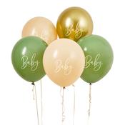 Sage Nude &amp; Gold 'Baby' 12" Latex Balloons - Pack of 5 image