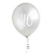 Silver Number '40' Latex 12" Balloons - Pack of 5 image