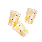 Lemon &amp; Gingham Paper Cups - Pack of 8
