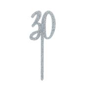 Silver Number '30' Glitter Acrylic Cake Topper