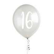 Silver Number '16' Latex 12'' Balloons - Pack of 5 image