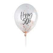 Rose Gold 'Happy 50th' Confetti 12" Latex Balloons - Pack of 5 image