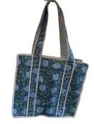 Quilted Cotton Tote Bag - Blue Vine