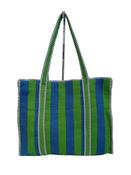 Quilted Cotton Tote Bag - Green and Blue Stripe image