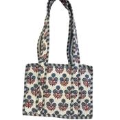 Micro Quilted Cotton Tote - Blue and White