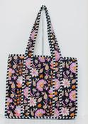 Quilted Cotton Tote Bag - Floral Noir
