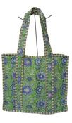 Quilted Cotton Tote - Green and Blue Floral