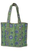 Quilted Cotton Tote - Green and Blue Floral