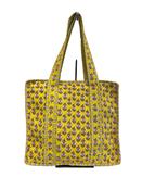 Quilted Cotton Tote Bag - Yellow and Pink