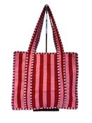 Quilted Cotton Tote Bag - Pink and Red Stripe