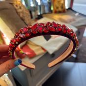 Velvet and Diamante Hairband - Red