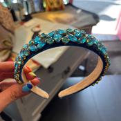 Velvet and Diamante Hairband - Aqua image