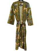 Velvet Dressing Gown - Green Jungle
