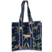 Quilted Cotton Tote Bag- Navy Jungle