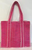 Quilted Cotton Tote Bag - Pink Gingham