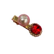 Small Hairclip - Red and Pearl