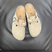 BIRKENSTOCK Boston Taupe Braided Suede Leather