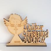 Personalised Christening Wooden Gift Boy image