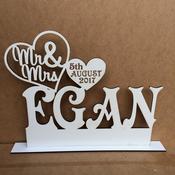 Mr. &amp;amp; Mrs. White  Personalised  Table Sign with Engraved Heart (approx 33x28cm)