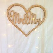 Mr &amp;amp; Mrs Heart Back Drop (approx 59cm) Wood image