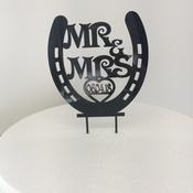 Personalised Horse Shoe with Surname and  Date Cake Topper image
