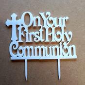 On Your First Communion Cross Cake Topper image