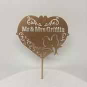 Personalised Love Birds Heart Cake Topper image