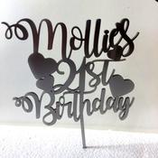 Name &amp;amp; Age with Hearts Birthday Cake Topper image
